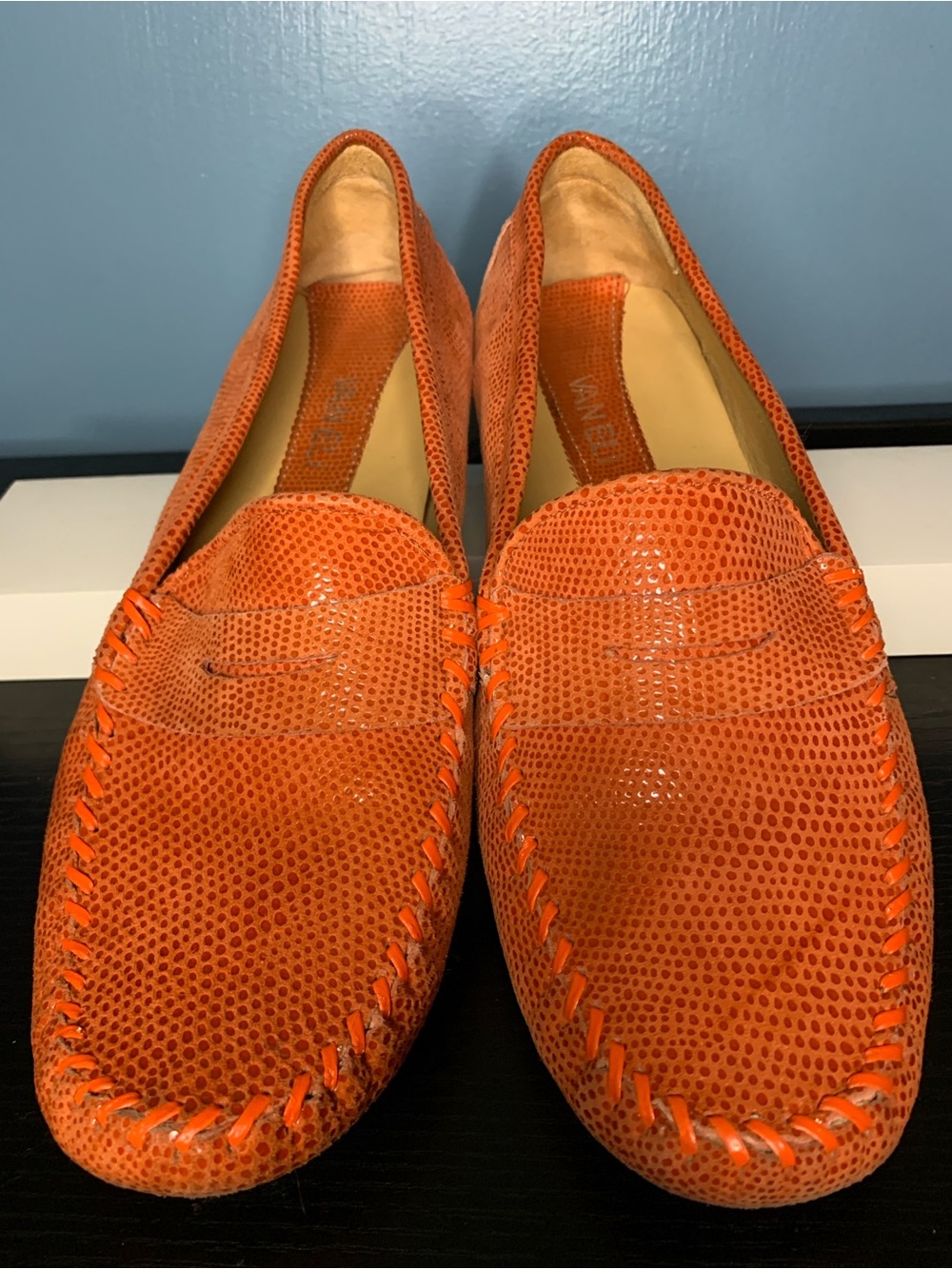 Vaneli Orange Textured Leather Penny Loafers